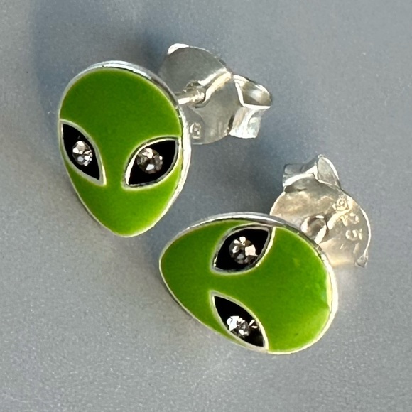 Sterling Silver Alien Stud Earrings - Picture 9 of 13